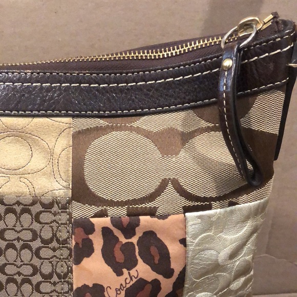 COACH Patchwork Top Zipper Crossbody Shoulder Bag Animal Print Brown Lining - Picture 5 of 17